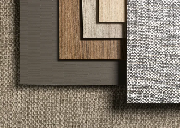 Layered board and veneer samples prepared for production